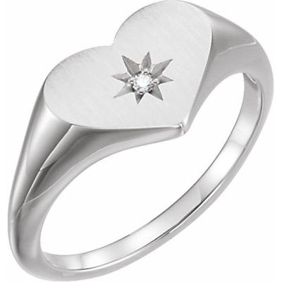 Ladies Sterling Silver .01 CT Diamond 11.9 mm Heart Starburst Ring