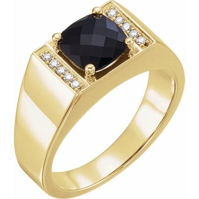 Mens 14K Yellow Gold Onyx & 1/10 CTW Diamond Ring