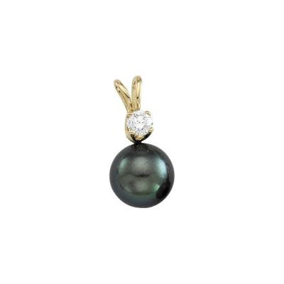 14K Yellow Black Akoya Cultured Pearl & Diamond Pendant 