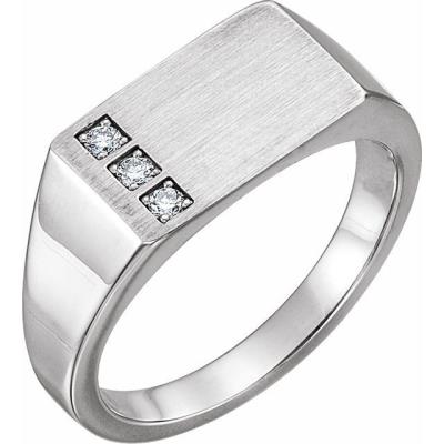 Mens 14K White 1/10 CTW Diamond 15x10 mm Rectangle Signet Ring