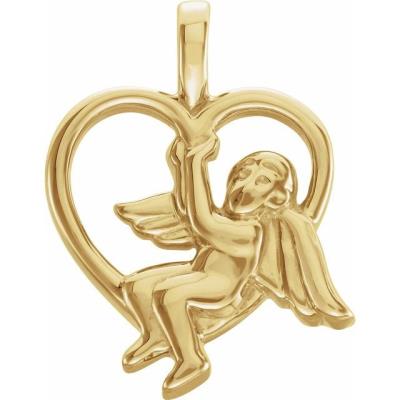 14K Yellow Gold 18.5x14.5 mm Angel & Heart Pendant