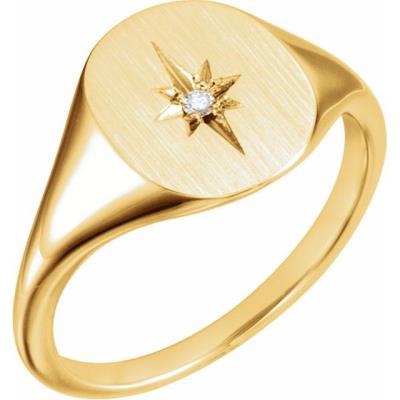 14K Yellow Gold .02 CTW Diamond 11x10 Oval Starburst Signet Ring