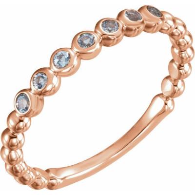 Ladies 14K Rose Aquamarine Stackable Ring 