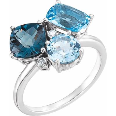 Ladies 14K White Swiss, London, & Sky Blue Topaz & .05 CTW Diamond Ring