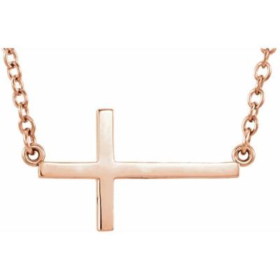 14K Rose 22x11.5 mm Sideways Cross 16-18" Necklace