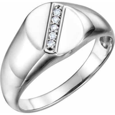 Mens Sterling Silver .08 CTW Diamond 11x10 mm Oval Signet Ring