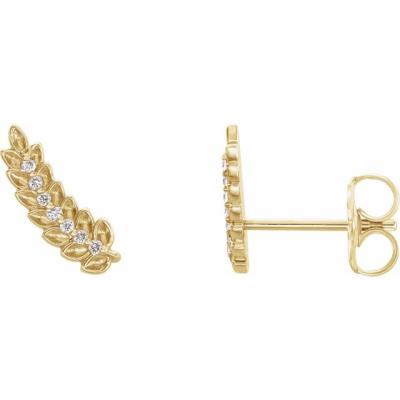 Ladies 14K Yellow Gold .04 CTW Diamond Leaf Ear Climbers