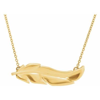 14K Yellow Gold Feather 16-18" Necklace
