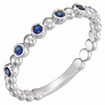 Ladies 14K White Blue Sapphire Stackable Ring    