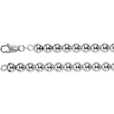 Ladies Sterling Silver 8 mm Hollow Bead 7" Chain
