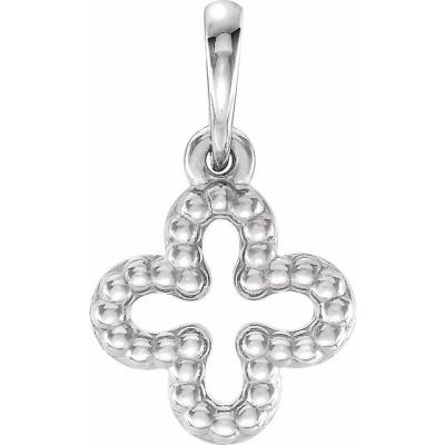 14K White Beaded Clover Pendant
