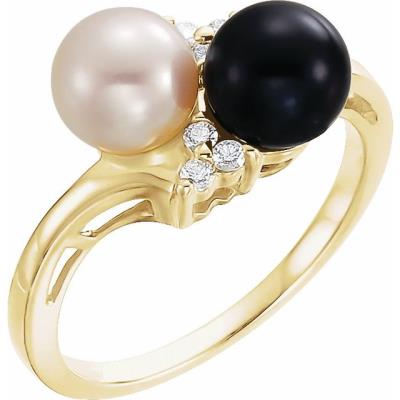 14K Yellow Akoya Cultured Black & White Pearl & 1/10 CTW Diamond Ring