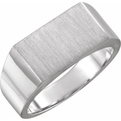 Mens 14K White 15x9 mm Rectangle Signet Ring