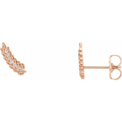 Ladies 14K Rose .04 CTW Diamond Leaf Ear Climbers