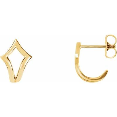 14K Yellow Gold Geometric J-Hoop Earrings 