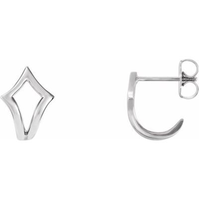 14K White Geometric J-Hoop Earrings 