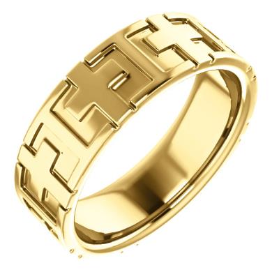 Mens 14K Yellow Gold 7 mm Cross Band Size 10 