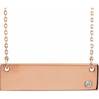 14K Rose .03 CT Diamond Bar 18" Necklace without Engraving  