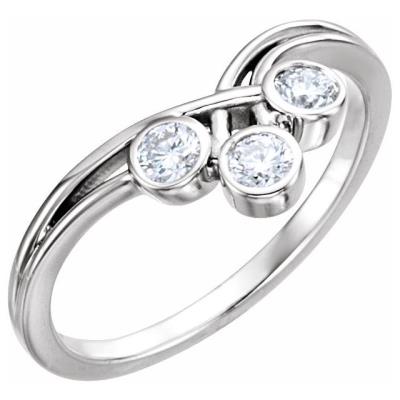 14K White 3 mm Round Three-Stone Ring Mounting