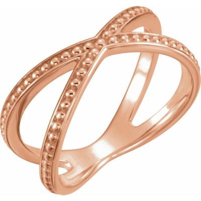 Ladies 14K Rose Beaded Criss-Cross Ring
