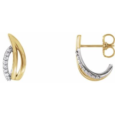 14K Yellow Gold & White 1/10 CTW Diamond Freeform J-Hoop Earrings