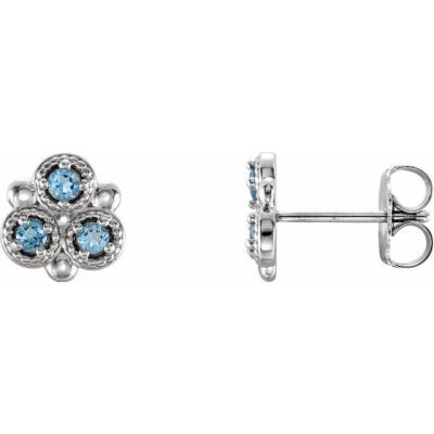 14K White Aquamarine Three-Stone Earrings 
