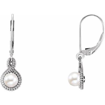 14K White Freshwater Cultured Pearl Beaded Earrings 