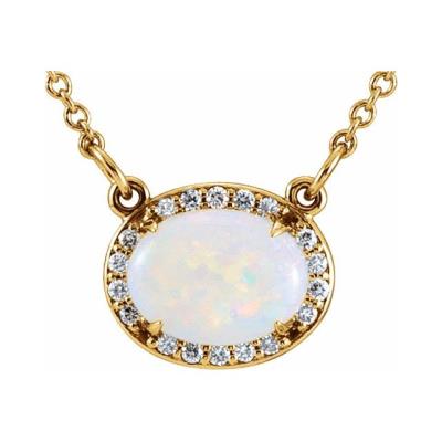 14K Yellow Gold Opal & .07 CTW Diamond Halo-Style 16 1/2" Necklace