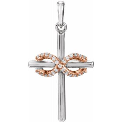 14K White & Rose .06 CTW Diamond Infinity-Inspired Cross Pendant