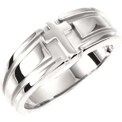 Mens Sterling Silver 8 mm Grooved Cross Band Size 11