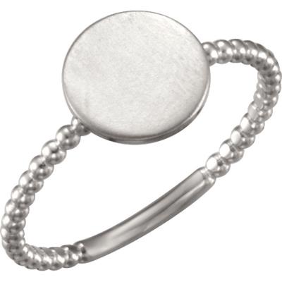 Ladies Continuum Sterling Silver Round Engravable Beaded Ring 