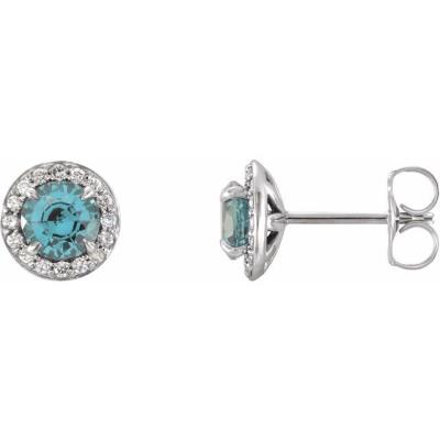 Genuine Aquamarine 4.5 mm Round Aquamarine & 1/6 CTW Diamond Earrings  