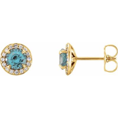 Genuine Aquamarine 3.5 mm Round Aquamarine & 1/6 CTW Diamond Earrings  