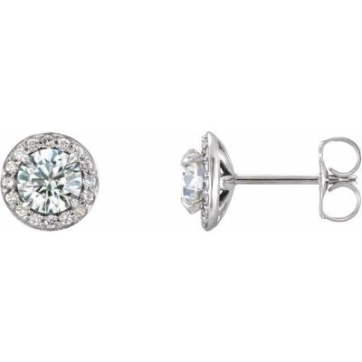 14K White Round White Sapphire & 1/8 CTW Diamond Earrings   