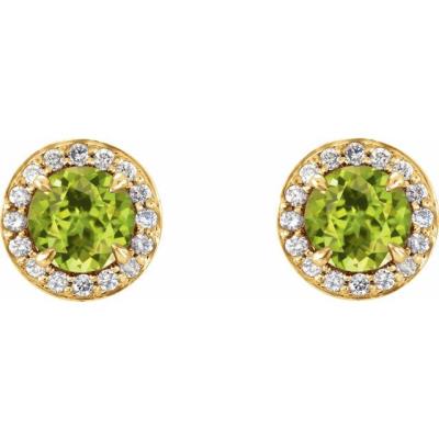 14K Yellow Gold 5 mm Round Peridot & 1/8 CTW Diamond Earrings