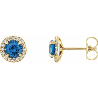 14K Yellow Gold 5 mm Round Sapphire & 1/8 CTW Diamond Earrings