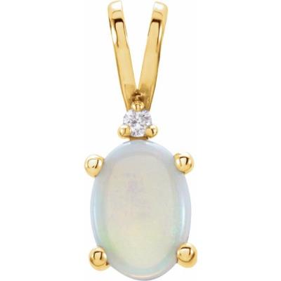 Ladies 14K Yellow Gold 7x5 mm Oval 4-Prong Accented Cabochon Pendant Mounting   