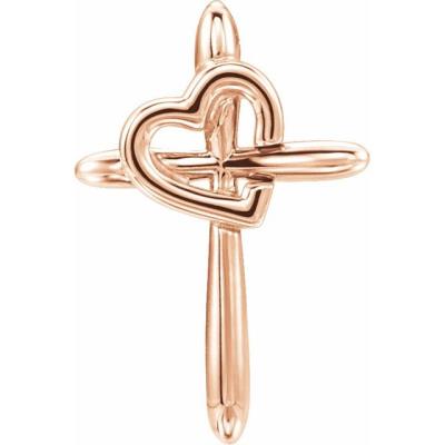 14K Rose Cross with Heart Pendant