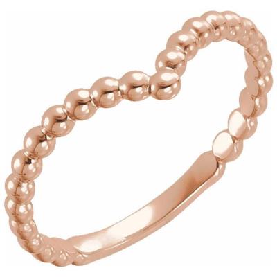 14K Rose Beaded V Ring