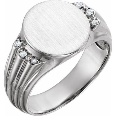 Mens 14K White .07 CTW Diamond 14.5x13 mm Oval Signet Ring 