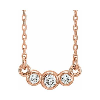 14K Rose Graduated Bezel-Set 1/8 CTW Diamond 16-18" Necklace