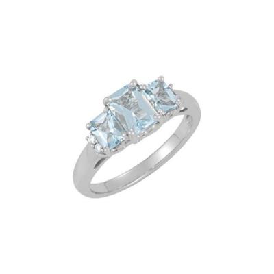 14K White Aquamarine & .05 CTW Diamond Ring 