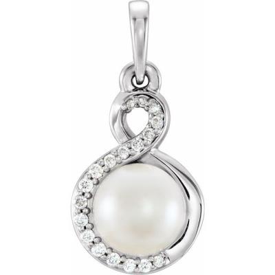 14K White Freshwater Cultured Pearl & .07 CTW Diamond Pendant 