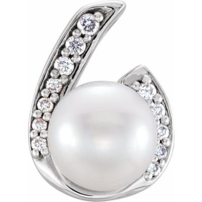 14K White Freshwater Cultured Pearl & .06 CTW Diamond Pendant