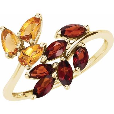 14K Yellow Gold Citrine & Mozambique Garnet Bypass Ring Size 8