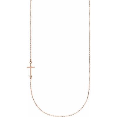 14K Rose Off-Center Sideways Cross 16" Necklace  