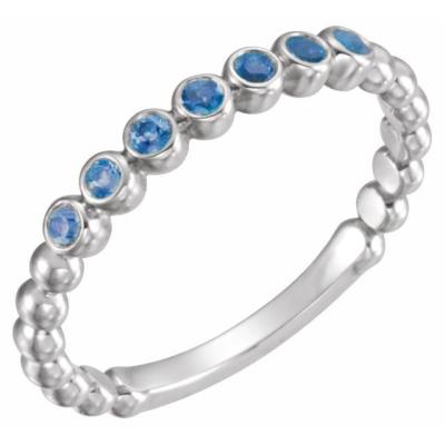 14K White Blue Sapphire Stackable Ring 