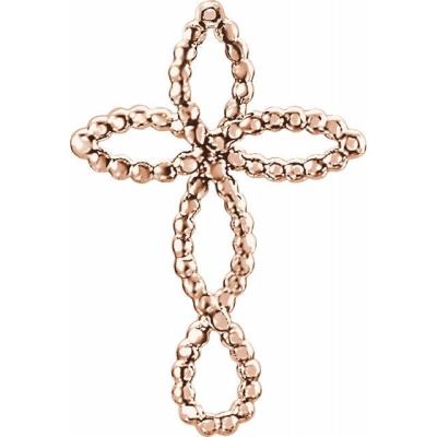 14K Rose Beaded Cross Pendant 