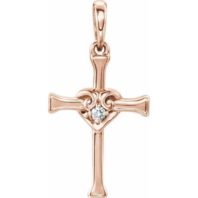 14K Rose .025 CT Diamond Cross with Heart Pendant