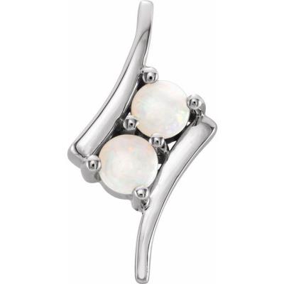 14K White Opal Two-Stone Pendant